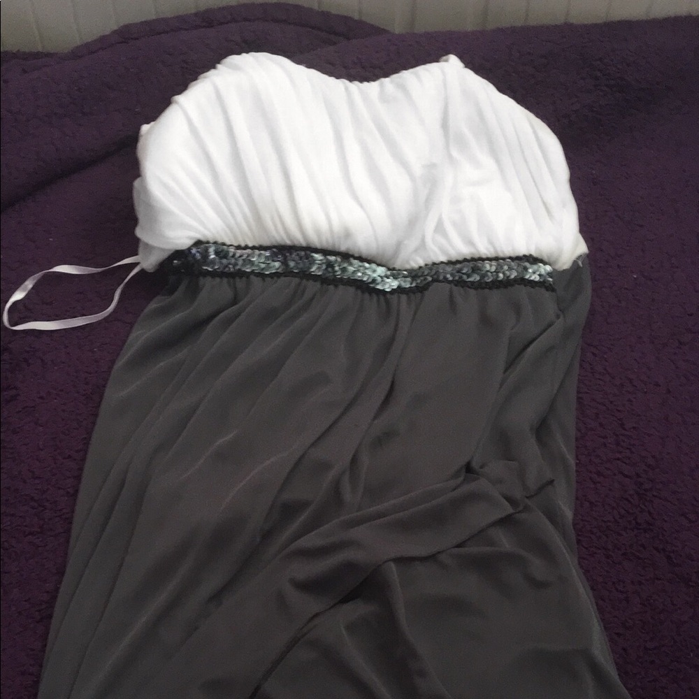 High-Low white too grey bottoms sequin belt dress